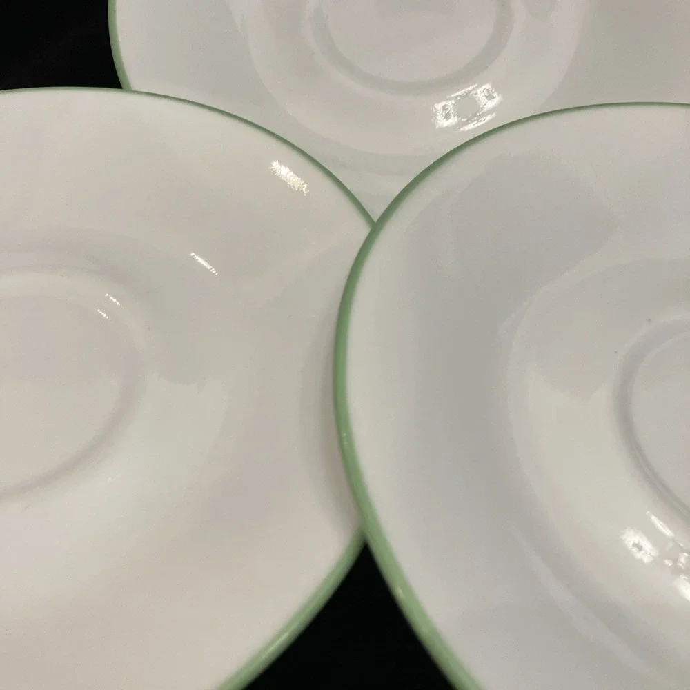 Corelle Set of 3 Saucers White Lime Green Trim Spring Meadow Vintage USA